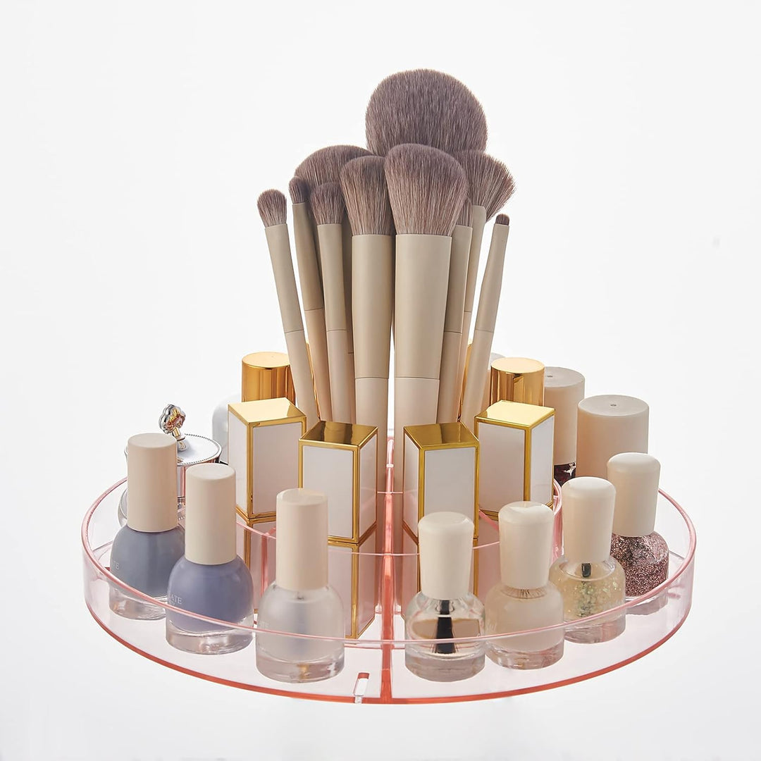 SUNFICON Rotating Makeup Organiser Pink Cosmetic Holder 360 Degree Spining Makeup Storage Box Displa