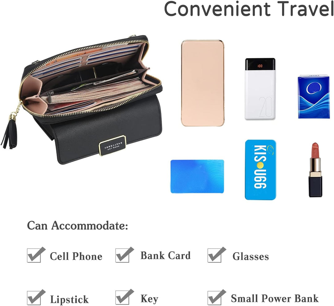 PORRASSO Geldbörse Damen Umhängetasche Handy Mode Portemonnaie PU Geldbeutel Schultertasche für Part