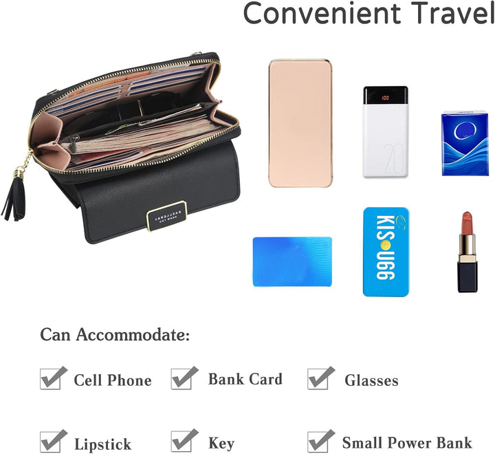 PORRASSO Geldbörse Damen Umhängetasche Handy Mode Portemonnaie PU Geldbeutel Schultertasche für Part