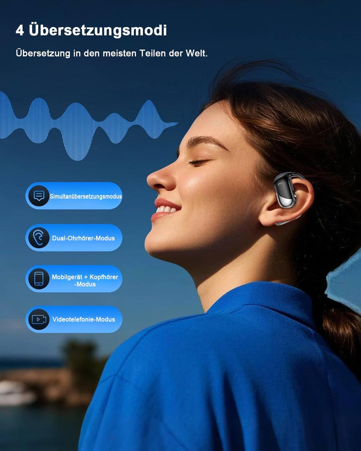 KI Übersetzer Kopfhörer 188 Sprachen, 4-in-1 Bluetooth 6.1 Übersetzungskopfhörer in Echtzeit, OWS Op