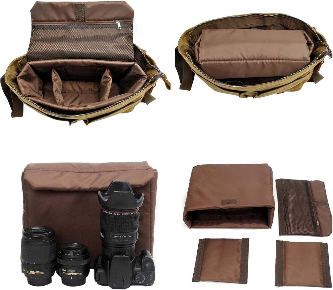 Neuleben Wasserdicht Kameratasche für DSLR Umhängetasche Vintage Gross Fototasche Canvas Leder Camer