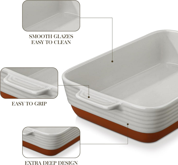 MALACASA, Serie TARA, Graue Auflaufform Gross, 4.5L Backformen, Auflaufformen rechteckig aus Steingu