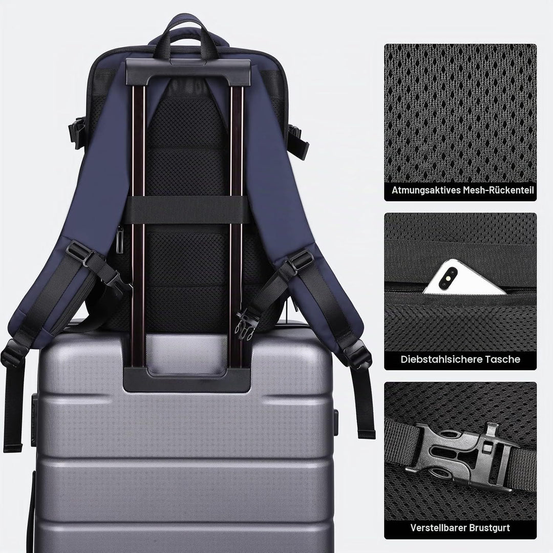 HOMIEE Handgepäck Reiserucksack, Supergross Laptop Rucksack Erweiterbar Diebstahlsicher Wasserabweis