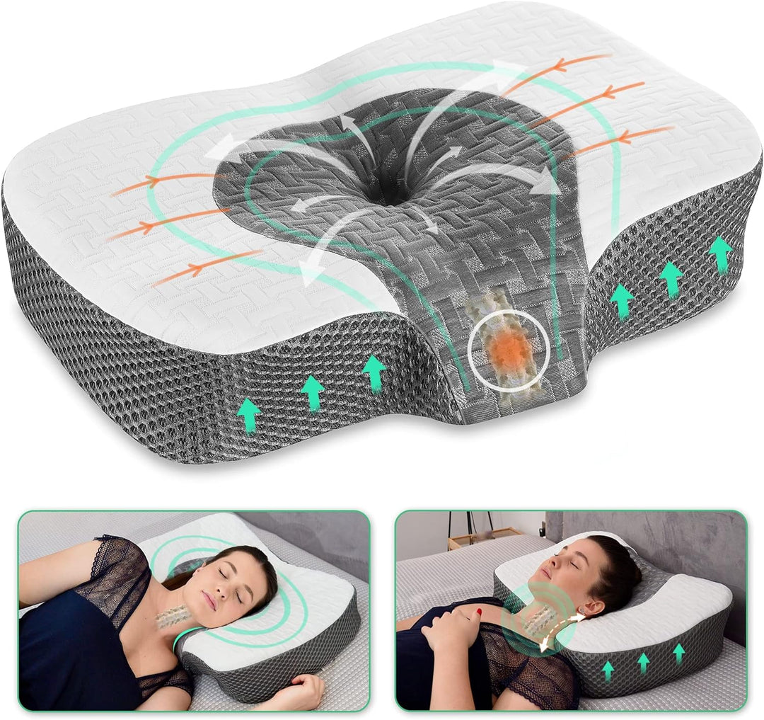 Elviros Orthopädisches Kissen aus Memory Foam, Kopfkissen Nackenschmerzen, Schlafkissen, Ergonomisch