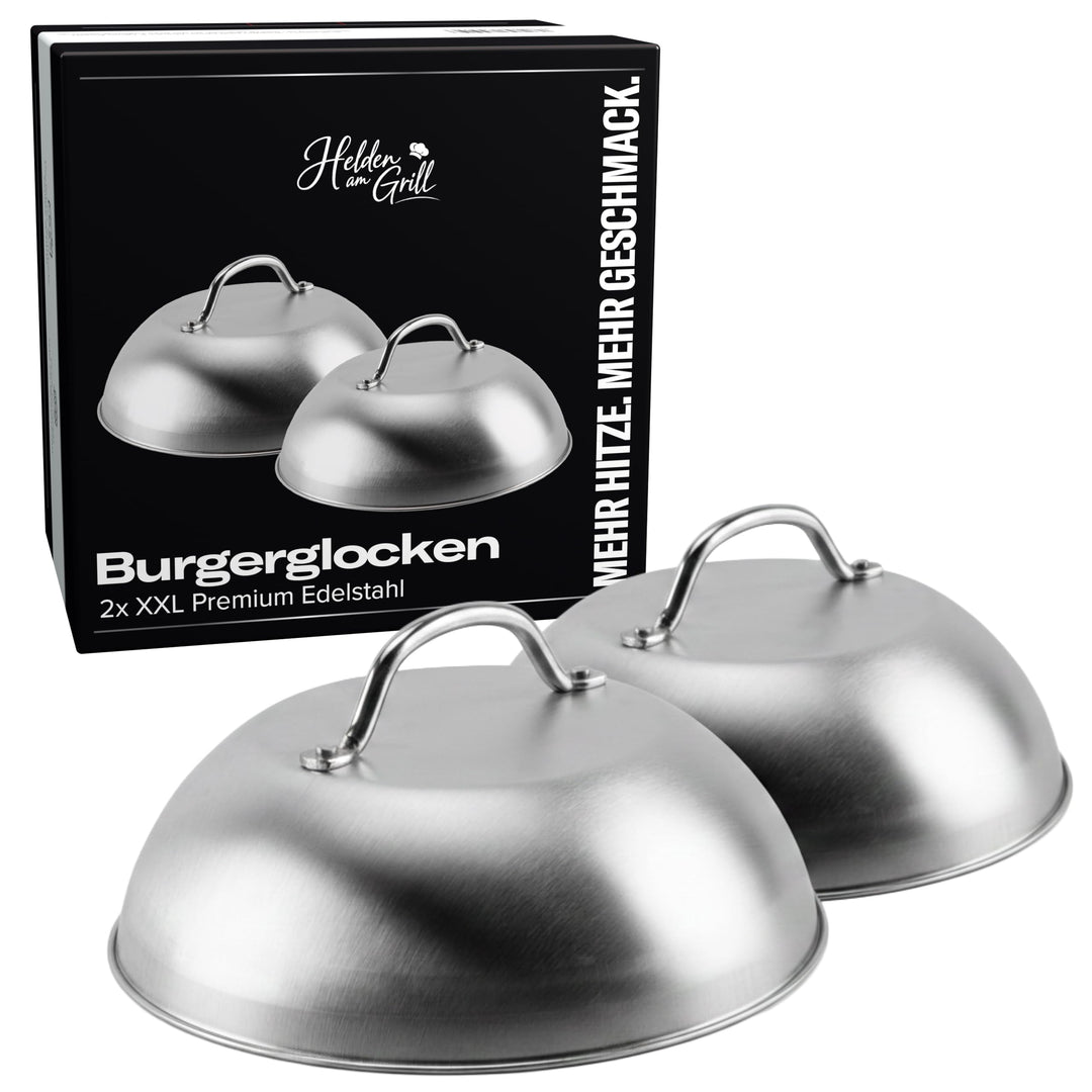 Burgerglocke XXL 2er Set Edelstahl – Käseschmelzglocke Burger Dome für perfekt schmelzenden Käse – Ø