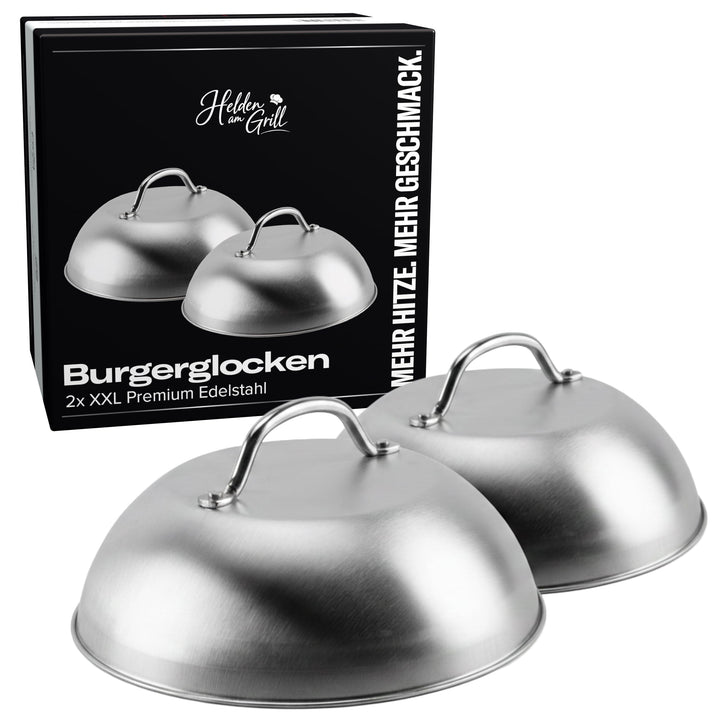 Burgerglocke XXL 2er Set Edelstahl – Käseschmelzglocke Burger Dome für perfekt schmelzenden Käse – Ø