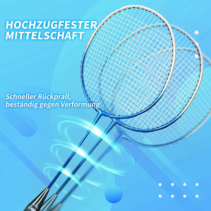 Federball Set, Badminton Set 2 oder 4 Schläger Badmintonschläger 2 oder 4 Federbälle und Tragetasche