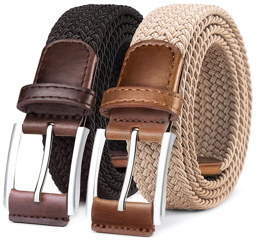 BULLIANT Elastischer Flechtgürtel 2er, Gürtel Herren Damen Stoffgürtel Geflochten Stretchgürtel Golf