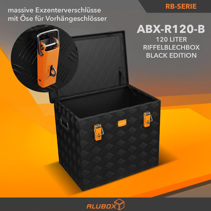 alubox Strong - Black Edition ABX-R120 Aluminium Transportkiste aus 3mm Riffelblech 120 Liter in sch