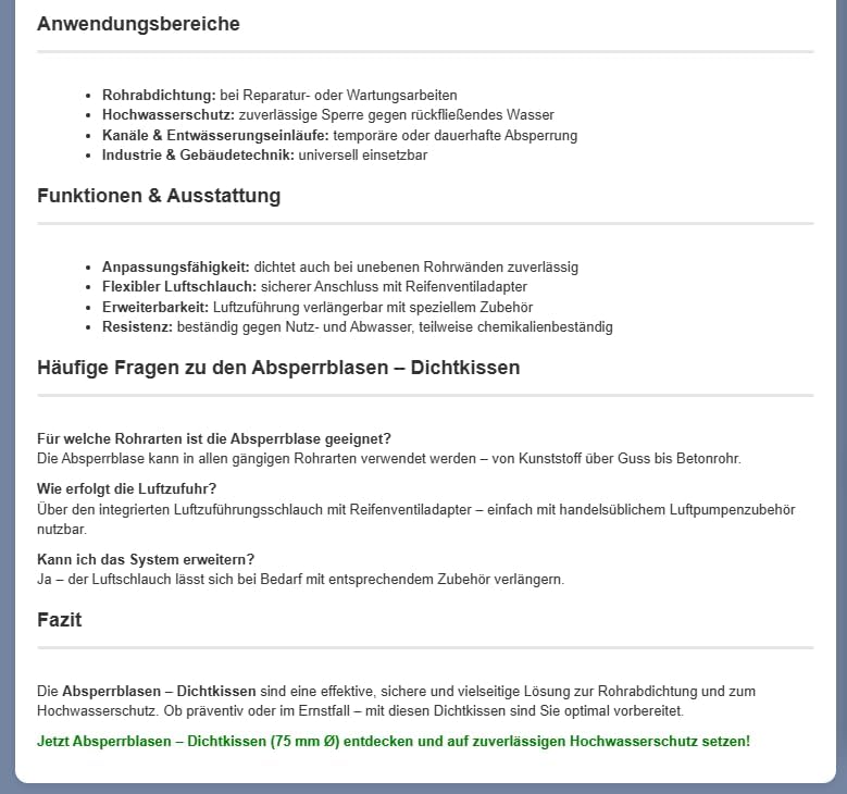 Drexl Absperrblase kurz 75 mm Ø für Rohrdurchmesser 63–80 mm – Rohrdichtkissen, Pipe Plug, Testplug,