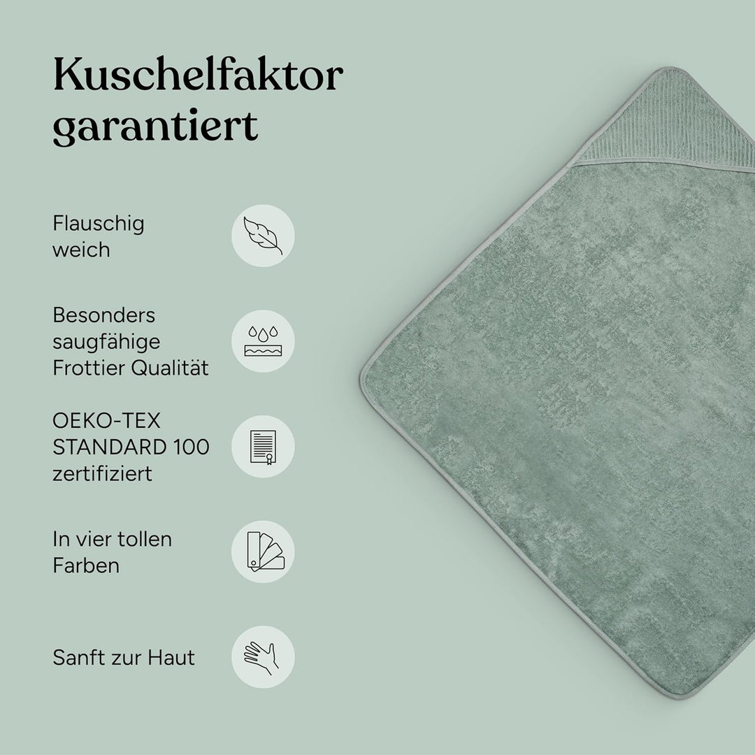 Ehrenkind® Kapuzenhandtuch | Babyhandtuch mit Kapuze aus kuschelig weicher Bio-Baumwolle | Badetuch