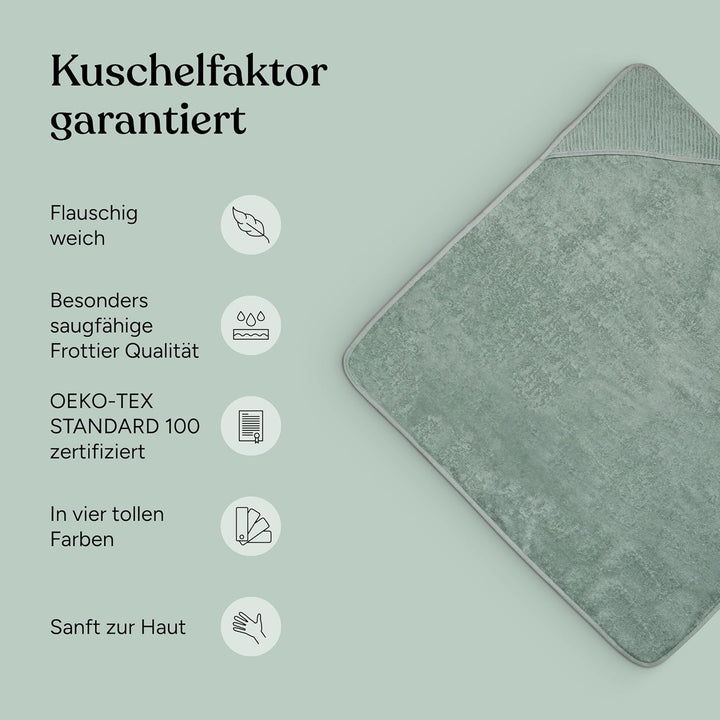 Ehrenkind® Kapuzenhandtuch | Babyhandtuch mit Kapuze aus kuschelig weicher Bio-Baumwolle | Badetuch