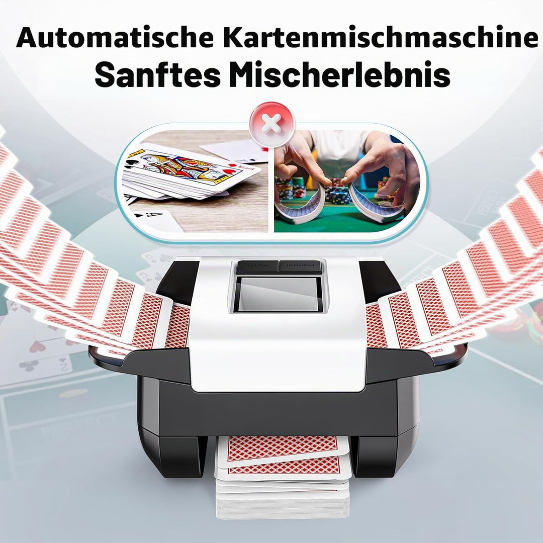 Kartenmischer, 2 Deck, wiederaufladbarer automatischer Kartenmischer mit Dual-Modi, geräuscharmer, t