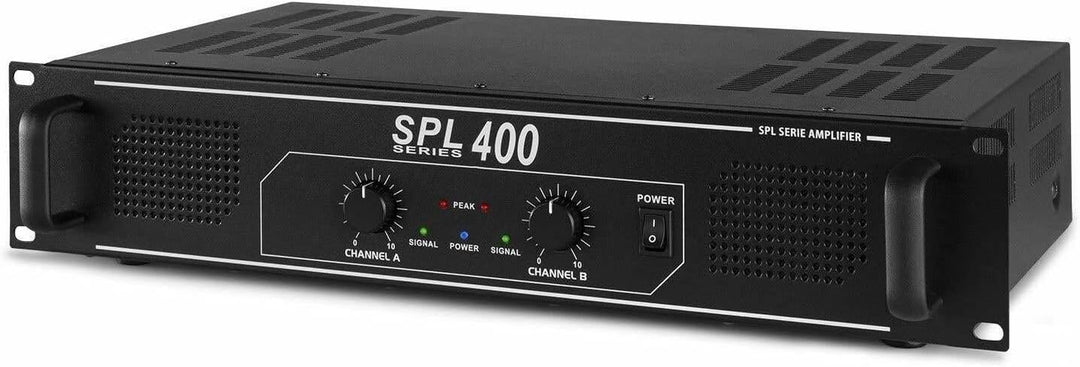 SkyTec SPL400 PA Verstärker Endstufe 400 Watt, mit 3-Band-Equalizer, 3 Kanal Input, Chinch, AUX, Amp