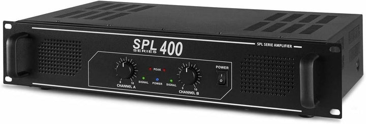 SkyTec SPL400 PA Verstärker Endstufe 400 Watt, mit 3-Band-Equalizer, 3 Kanal Input, Chinch, AUX, Amp