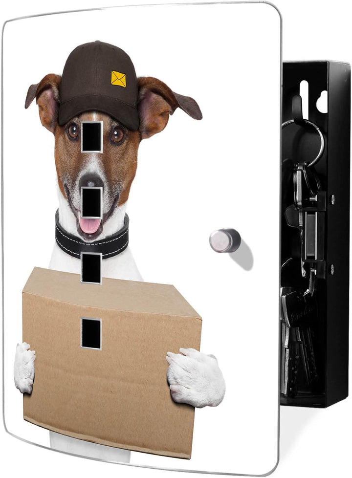 banjado® Design Schlüsselkasten aus Edelstahl Motiv Paketdienst Jack Russel für 24x21,5x7cm Schlüsse