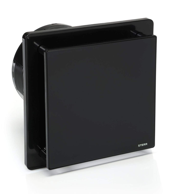 STERR Schwarzer Badlüfter 150 mm mit HYGROSTAT - Badezimmerventilator - Glasfront - Modernes Aussehe