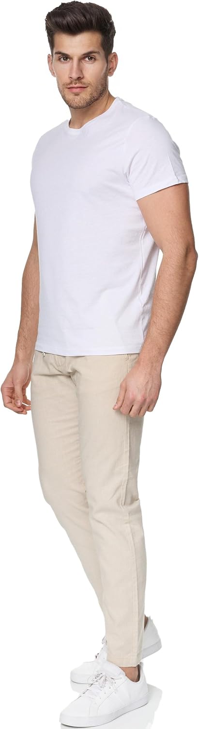 Indicode Herren Venedig Stoffhose aus Leinen &amp; Baumwolle | Leinenhose Freizeithose Männer XL Fog, XL
