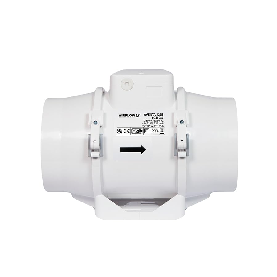 Airflow Aventa 125B In-Line Mischstrom-Extractor Fan – 23W energieeffizient, 61-78 l/s (220-280 m³/h