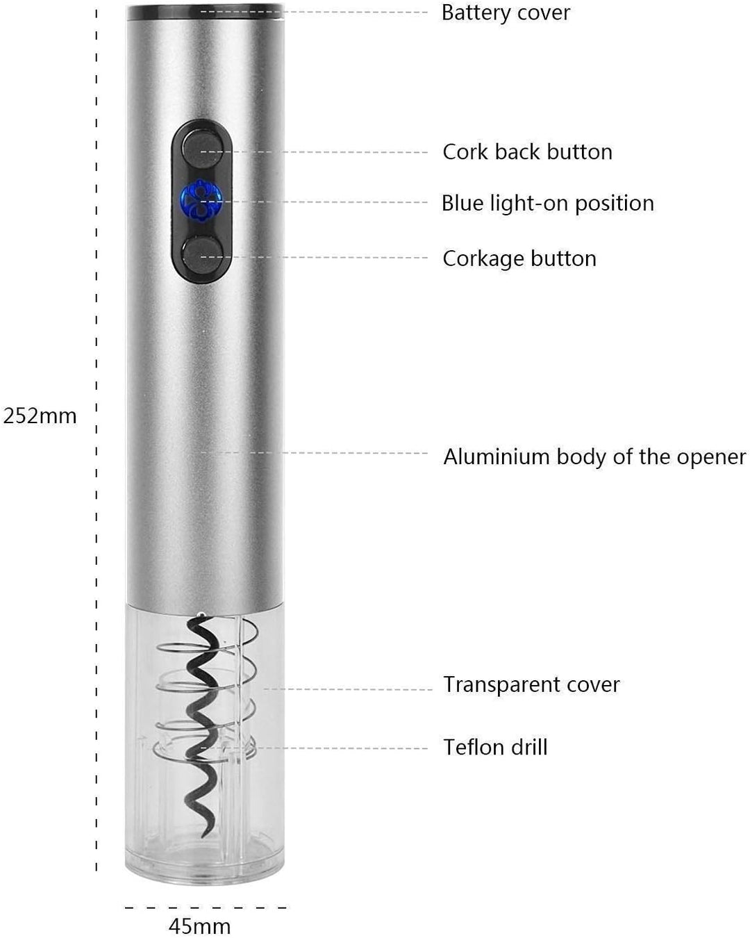 Elektrischer Korkenzieher, Bi-Komfort, Automatischer Flaschenöffner, Elektrischer Weinöffner, Automa