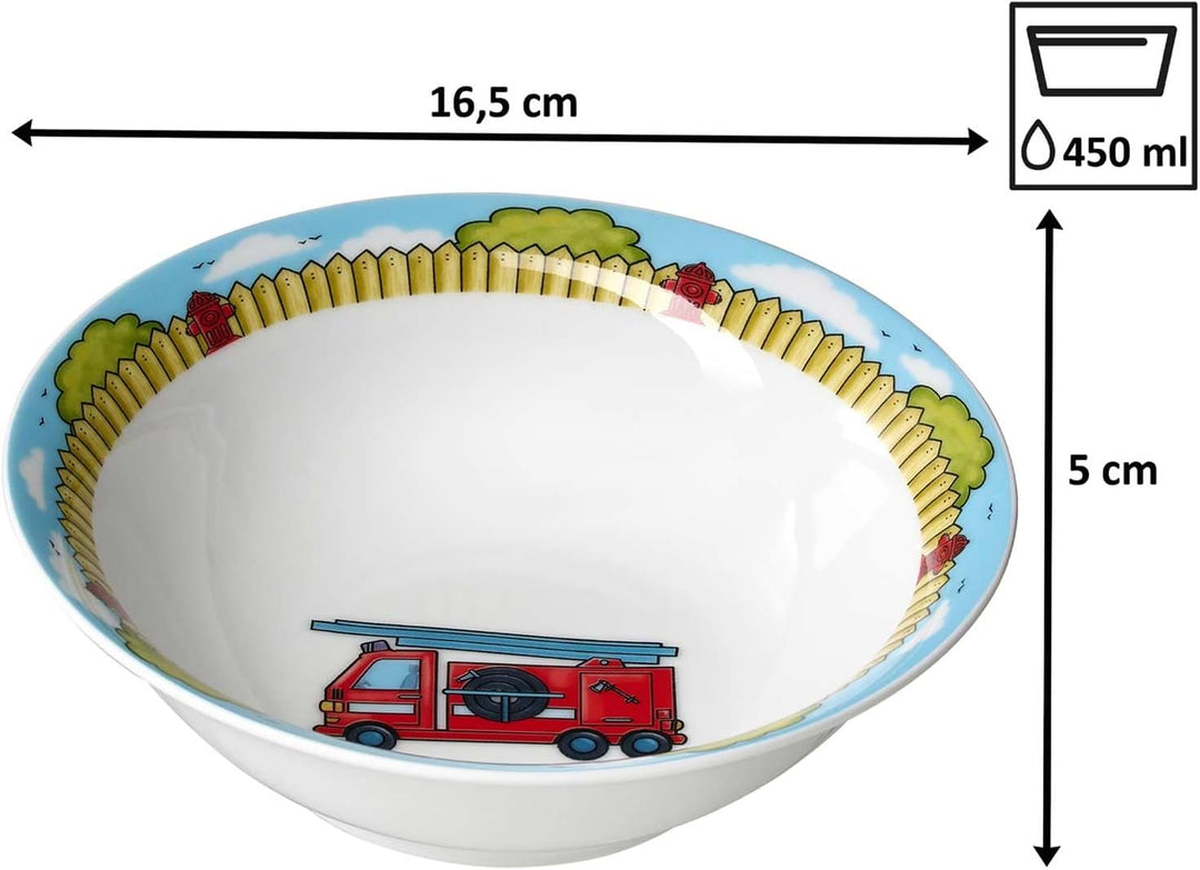 Ritzenhoff & Breker Kindergeschirr Set Feuerwehrmann Bernie, 3-teilig, Bunt, Schale Becher Teller au