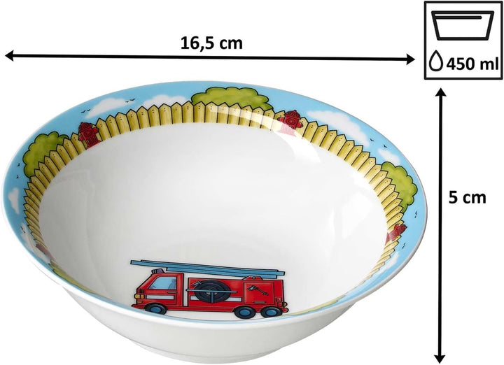 Ritzenhoff & Breker Kindergeschirr Set Feuerwehrmann Bernie, 3-teilig, Bunt, Schale Becher Teller au