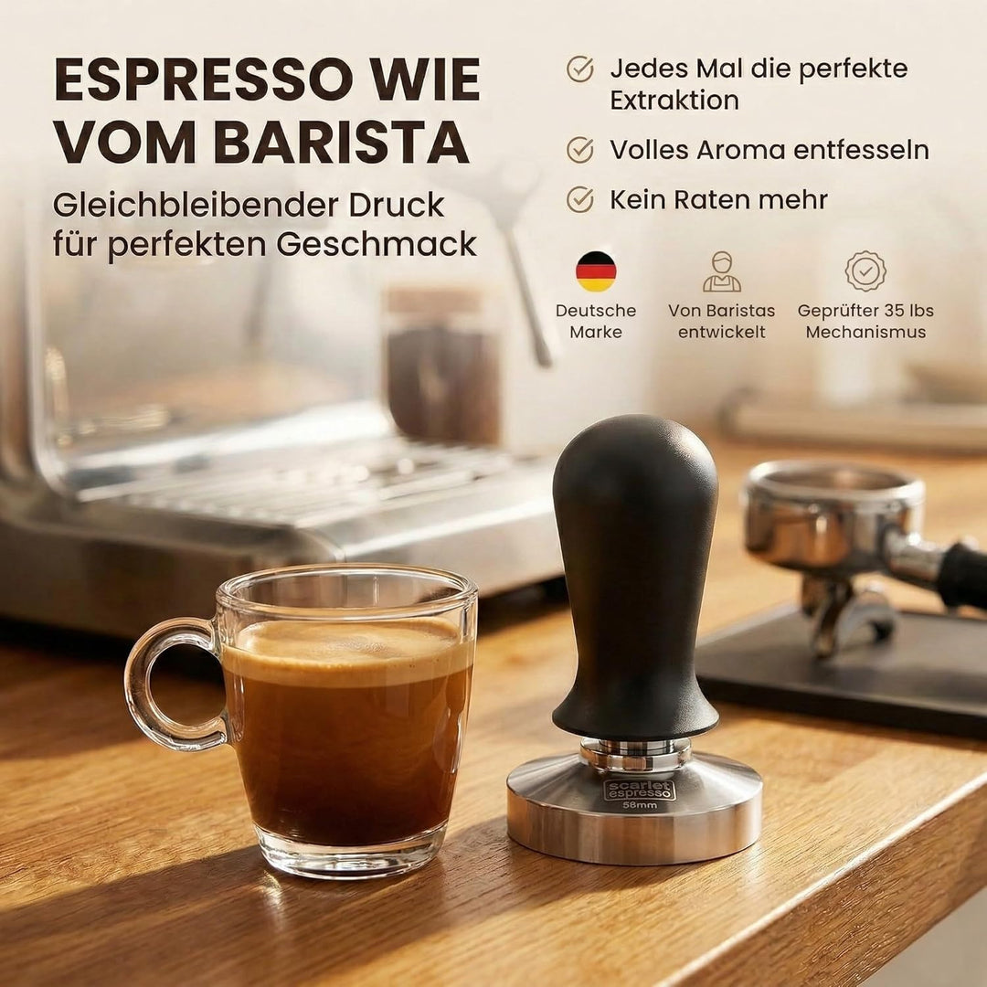 scarlet espresso | Tamper »Perfetto« für Barista; auf 35 lbs Anpressdruck kalibiriert; mit Alu- oder