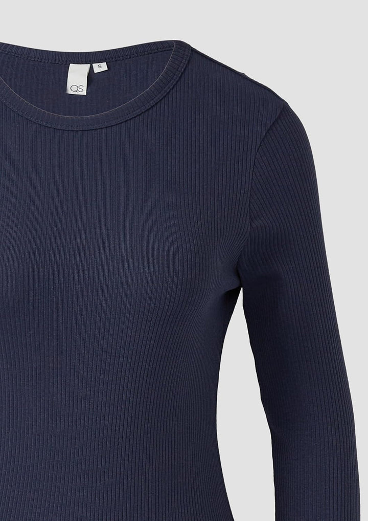 QS Geripptes Longsleeve XS 5832_tiefblau, XS 5832_tiefblau