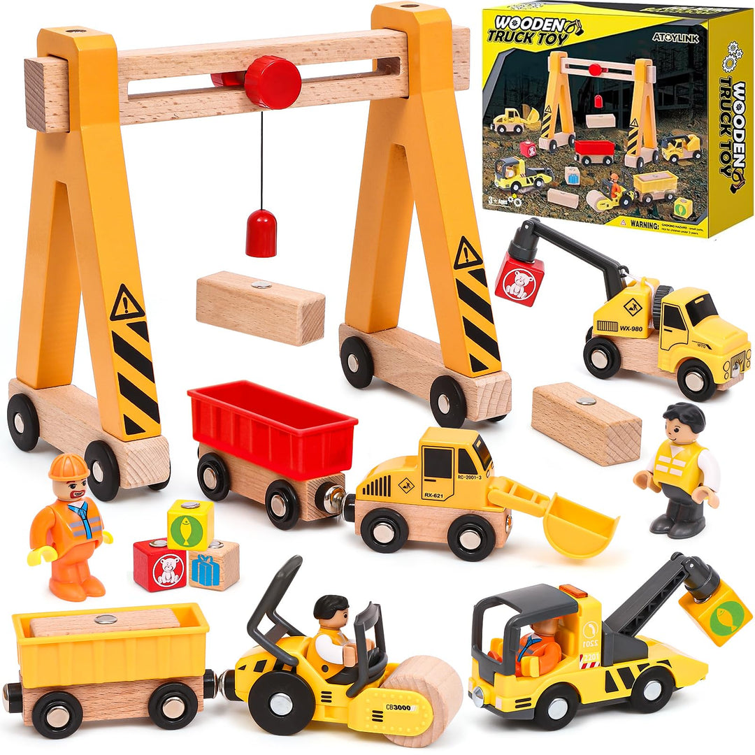 Baufahrzeuge Baustelle Kinder Geschenke Jungen 2 3 4 5 Jahre Holz Magnetisch Fahrzeug Spielzeug mit