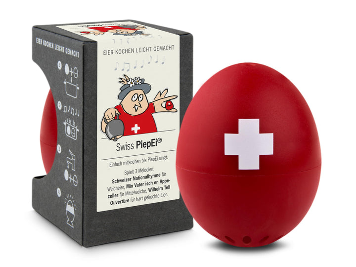 Swiss PiepEi - Singende Eieruhr zum Mitkochen - Eierkocher für 3 Härtegrade - Schweizer Kreuz - Lust