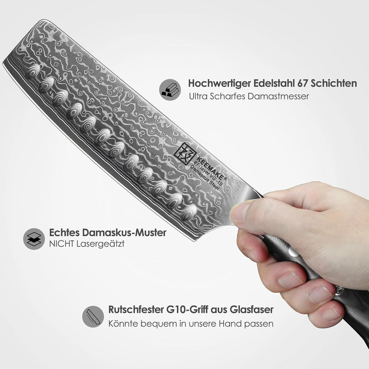 KEEMAKE Küchenmesser Küchenbeil Nakiri Messer - 6,5 Zoll Hackbeil Nakiri Messer Hackmesser Küchenmes