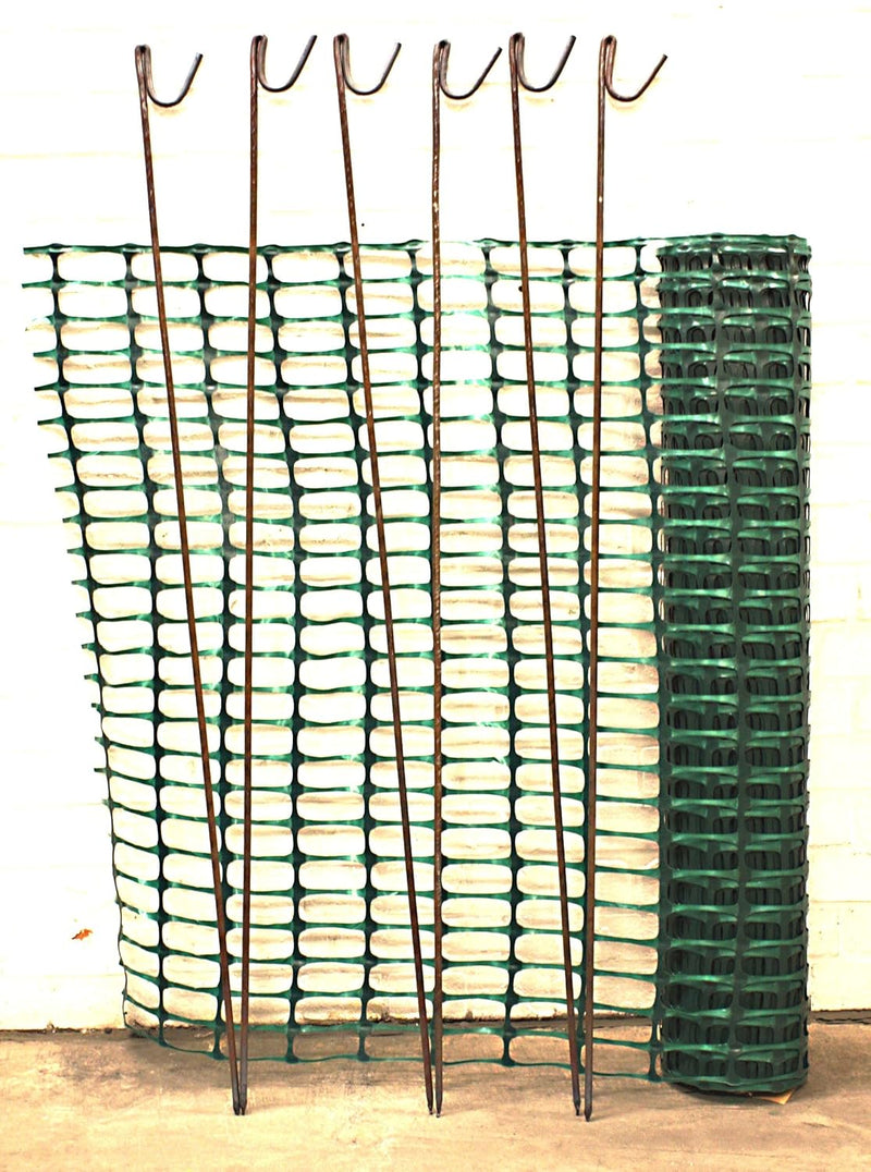 Warnzaun, Bauzaun, Absperrzaun Medium 140g/m², 1 x 25m, grün + 10 rostfreie Stahlstangen Ø8mm, 1.30m