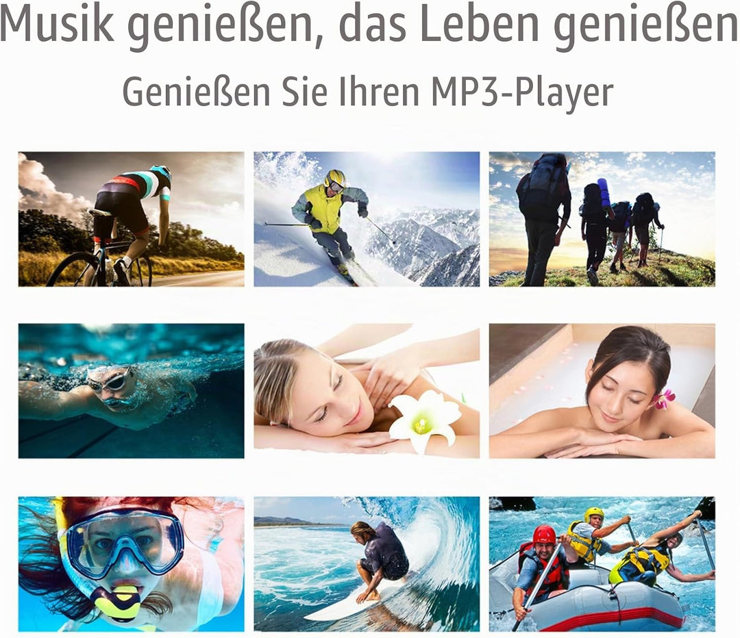 IPX8 wasserdichte MP3 -Player, Musikplayer mit Rückenclip, Eingebaut in 8 GB Speicher, Unterwasser -