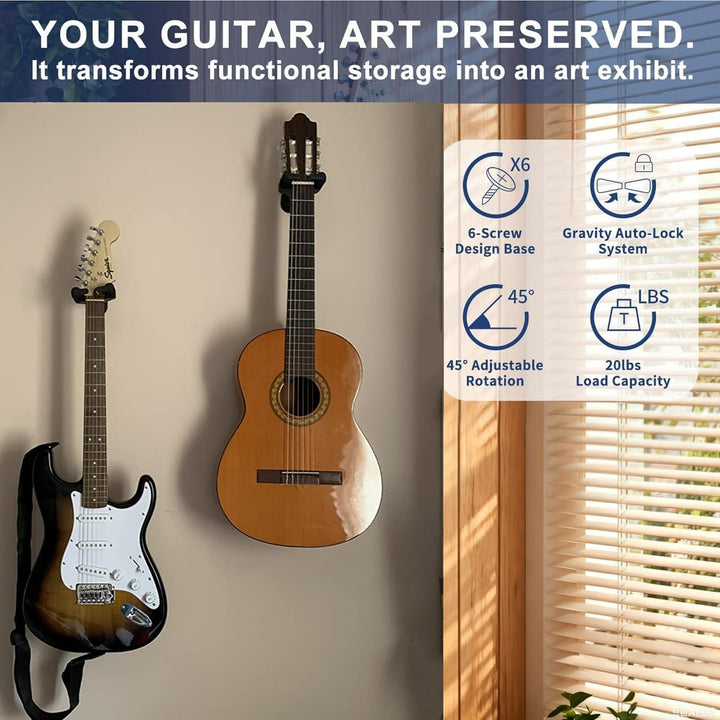 AH85 Gitarrenhalter für die Wand Holz mit Auto-Lock & Drehmechanismus | Universeller Wandhalter für