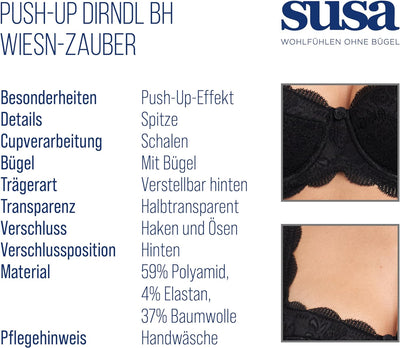 Susa Damen Dirndl BH 70F Schwarz, 70F Schwarz