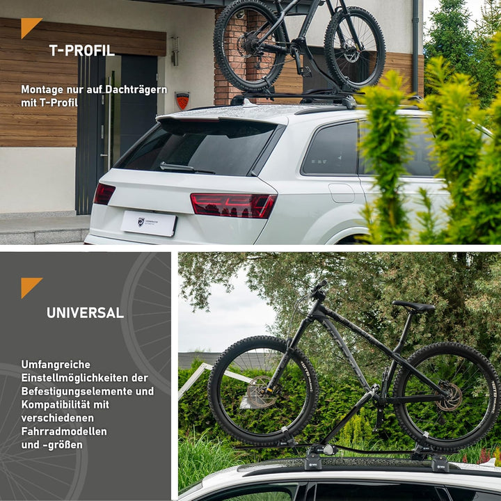 Turtle Pro-S | Fahrradträger, Fahrrad Dachträger, Universeller Fahrradhalter fürs Autodach | Abschli