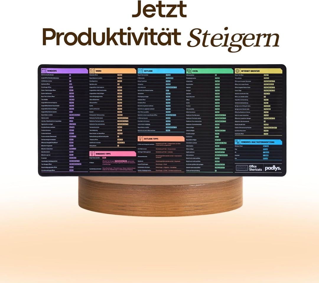 Padlys – Office Schreibtischunterlage mit Excel, Word & Windows Tastenkombinationen 800x300mm, Excel