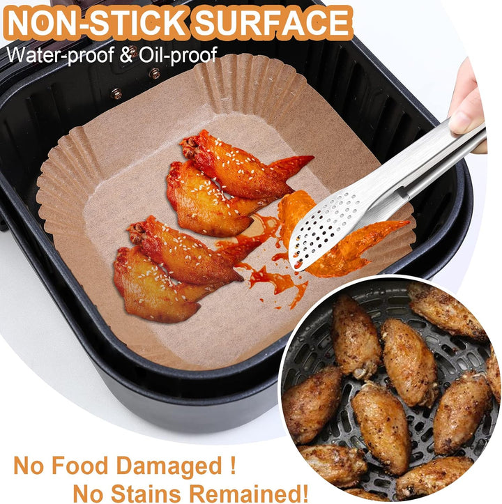 AiQInu Backpapier für Heissluftfritteuse, 200 Stück 16cm BPA-frei Airfryer Backpapier Eckig Wasserdi