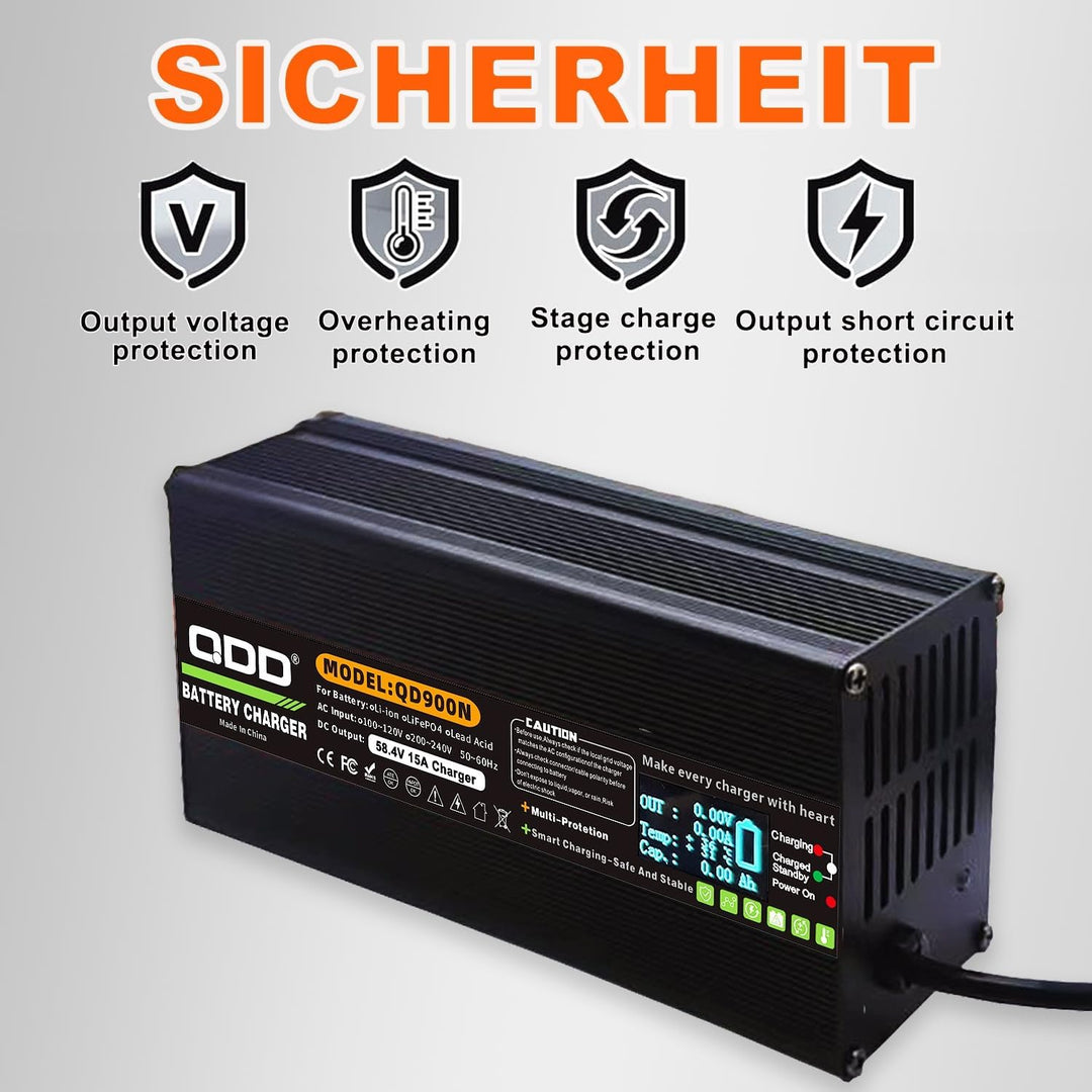 QDD 48 V / 58,4 V 15 A Lifepo4-Batterieladegerät 220 V mit Kühllüfter und Anderson 50 A-Ausgang Life