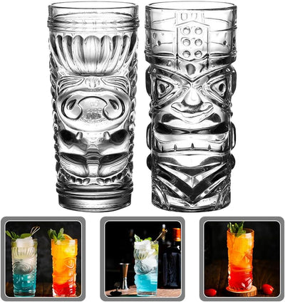 Cabilock Hawaiianische Tiki-Cocktailgläser: 2 Stück Tiki-Becher Glas Exotische Zombie-Cocktails Trop