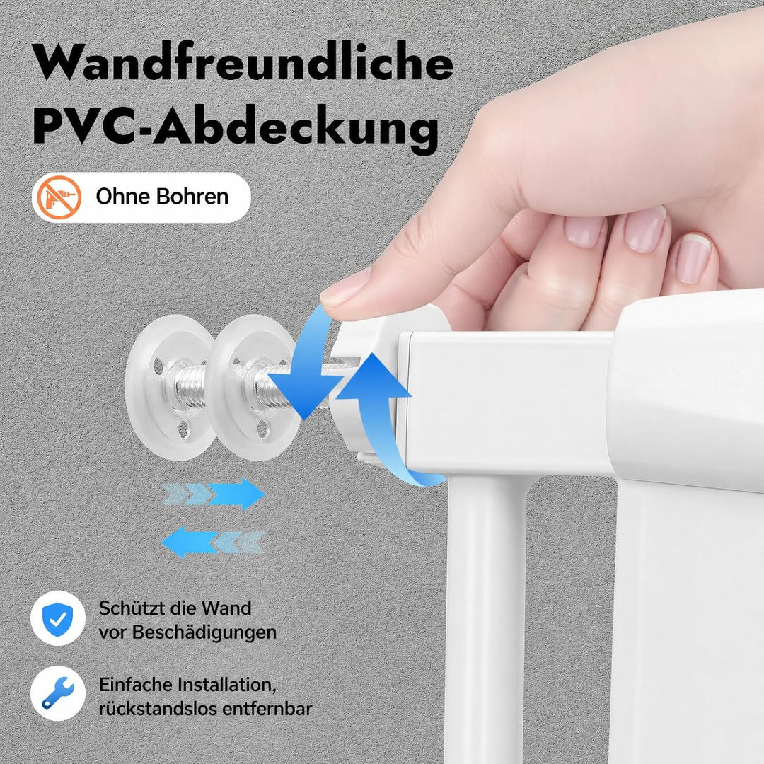 150cm Hohes Haustier Schutzgitter Regulierbare Türhalterung (Weiss), Weiss