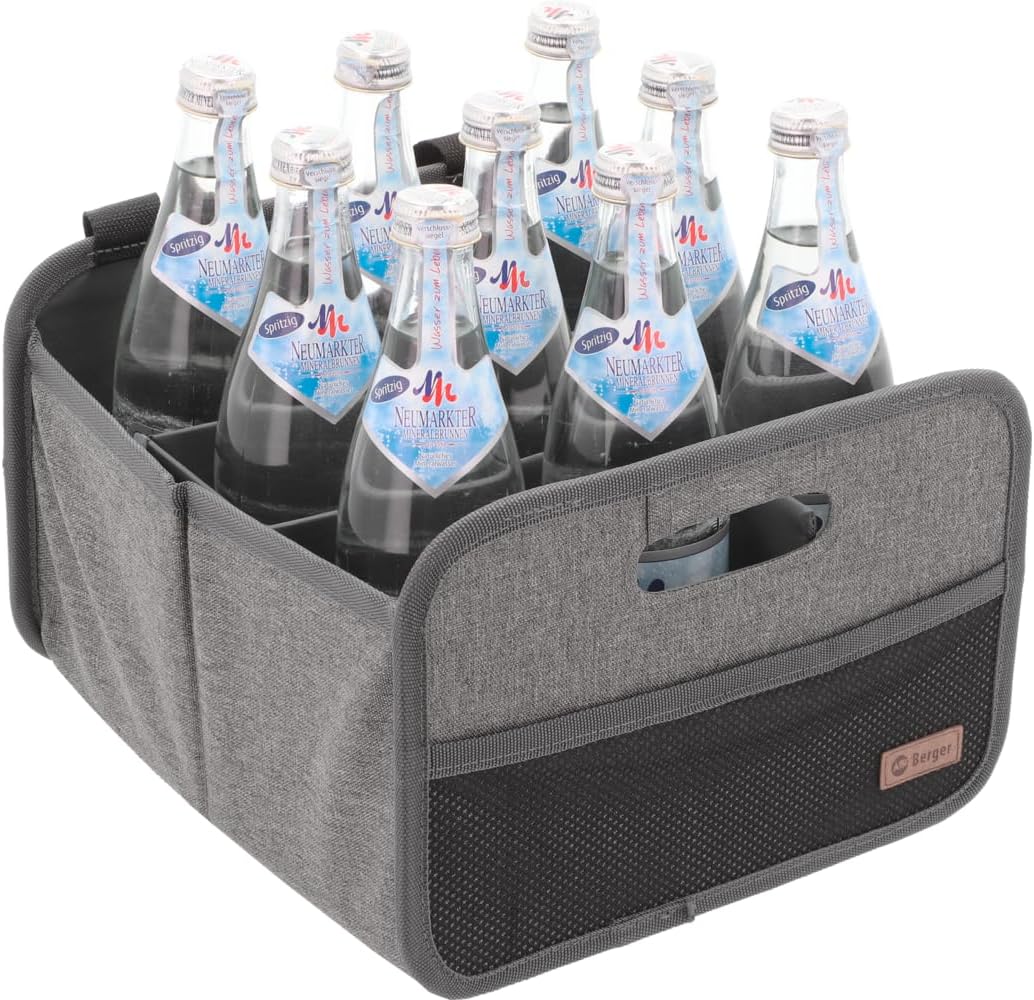 BERGER Faltbox Milo mit Flascheneinsatz | klappbare Aufbewahrungsbox | Organizer für Auto Haushalt C