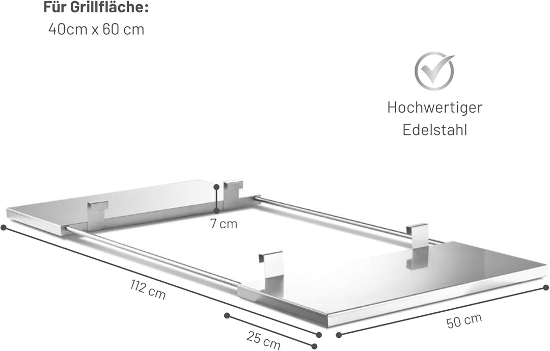 THÜROS Edelstahlablagen beidseitig für THÜROS T4 Grillfläche 40x60 cm