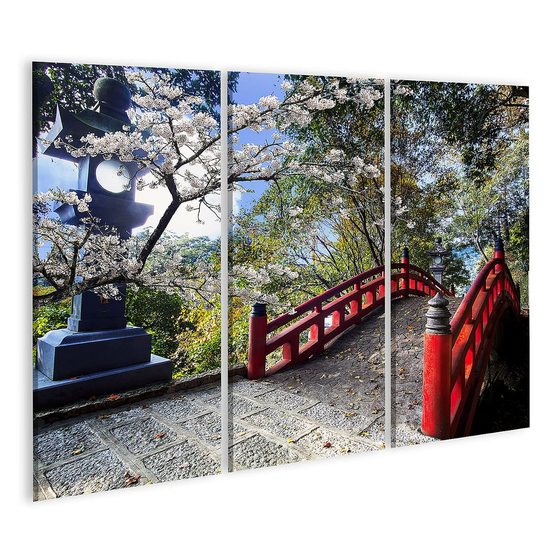 islandburner Bild auf Leinwand Sakura Japan Tempel An Roter Brücke Bilder Wandbilder Poster Leinwand