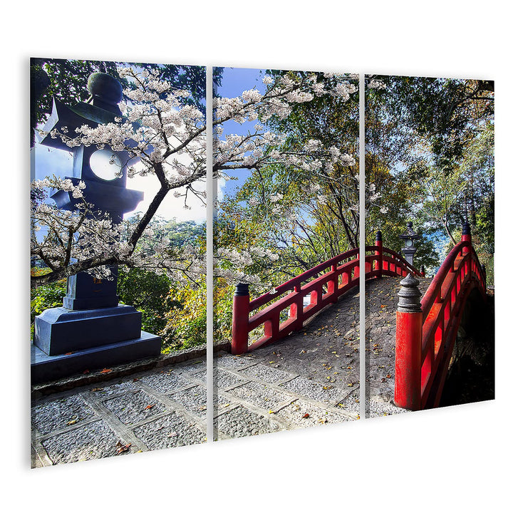 islandburner Bild auf Leinwand Sakura Japan Tempel An Roter Brücke Bilder Wandbilder Poster Leinwand