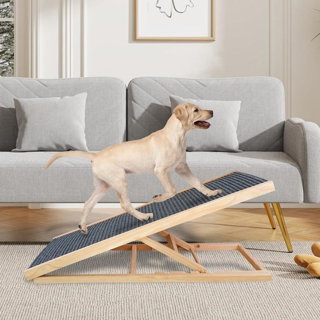 Holz Haustier Rampe, 2 Höhenverstellung Auto Hund Leiter, Haustiere Treppe mit rutschfestem Teppich,