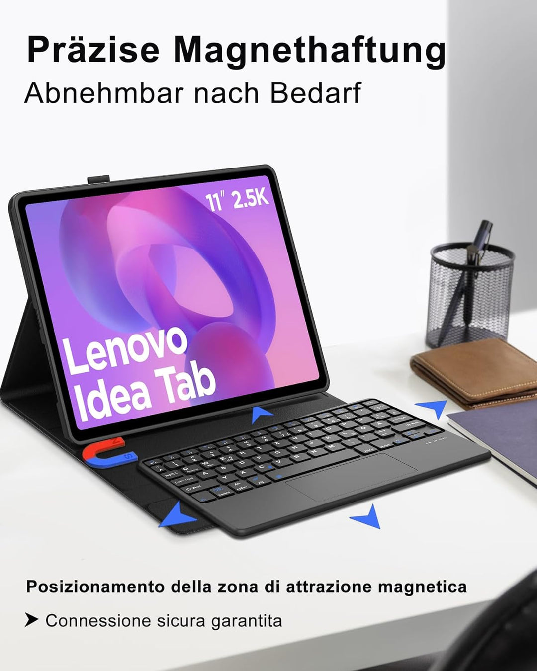 Hülle mit Touchpad für Lenovo Idea Tab 11 (2025) Bluetooth Tastatur, Trackpad Schutzcase QWERTZ, Kom