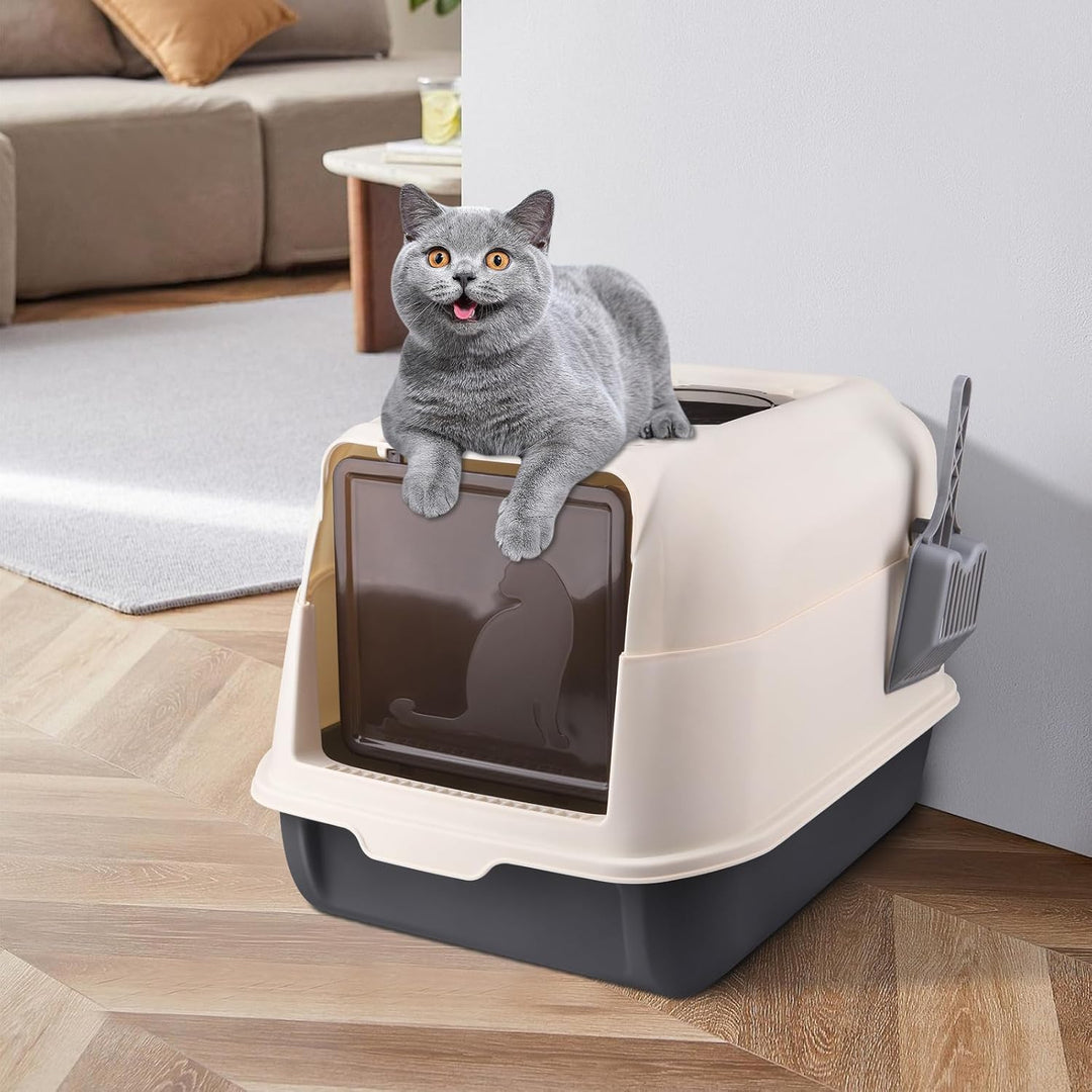 Katzenklo mit Deckel Schaufel Aktivkohlefilter, Katzenklo, Katzentoilette,ausziehbares Tablett, Scha