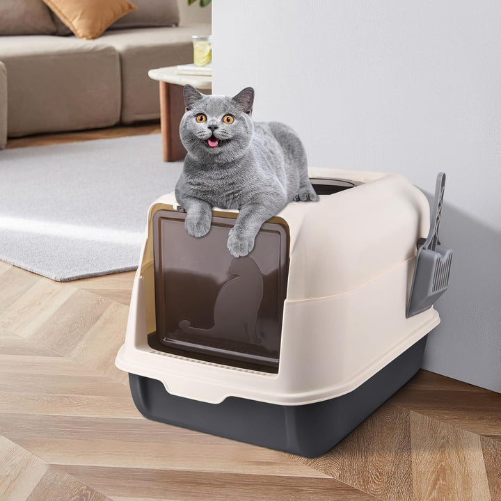Katzenklo mit Deckel Schaufel Aktivkohlefilter, Katzenklo, Katzentoilette,ausziehbares Tablett, Scha