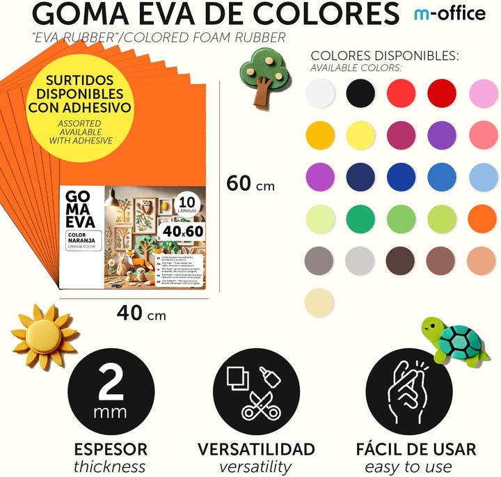 m-office Moosgummi Platten 40x60cm, Bunte EVA Foam Bastelplatten für Kinder, DIY, Schule, Deko &amp; Kun